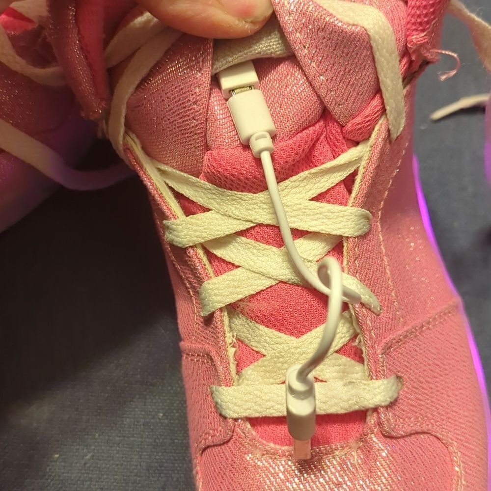 Fuscia Rechargeable Color Changing Light Up LED pink sparkle Hi top, dance shoe - Picture 12 of 12